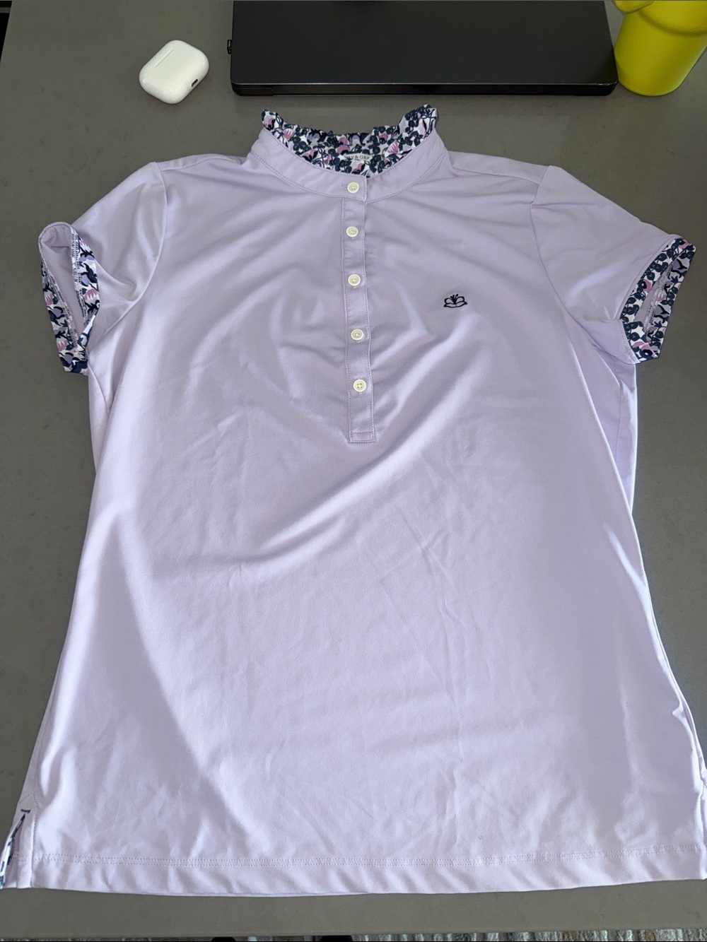 Fairway & Greene Light Purple Short Sleeve Polo with Patterned Trim